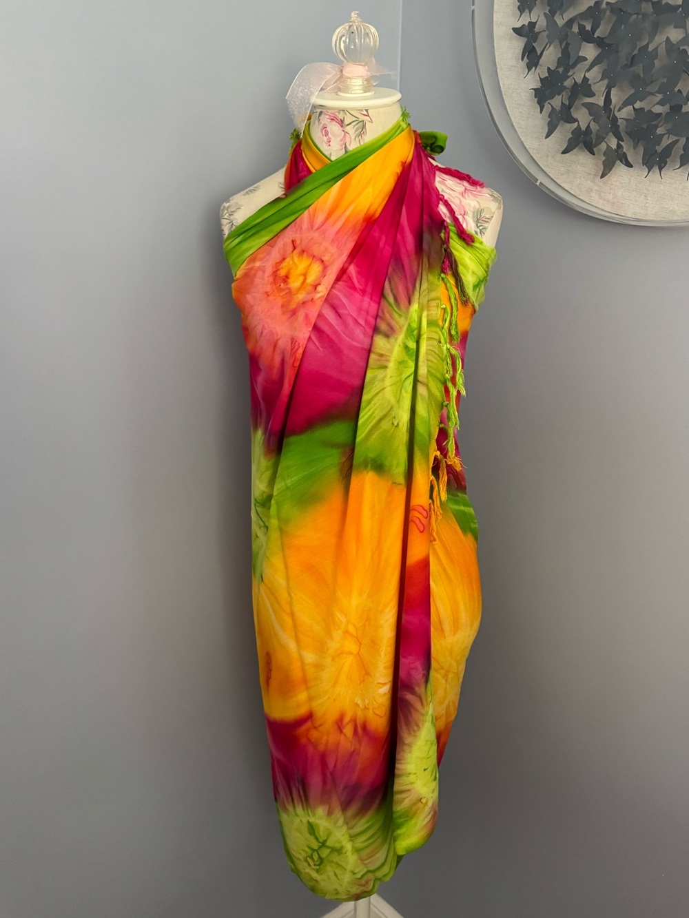 Tropical Bright Multicolor Sarong Wrap - Pink, Yellow & Green